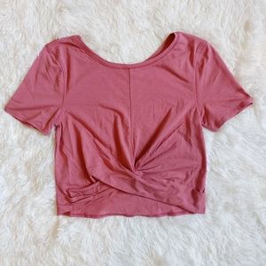 Coreio || Knot Front Crop Top Tee, Size XS, Dusty Rose